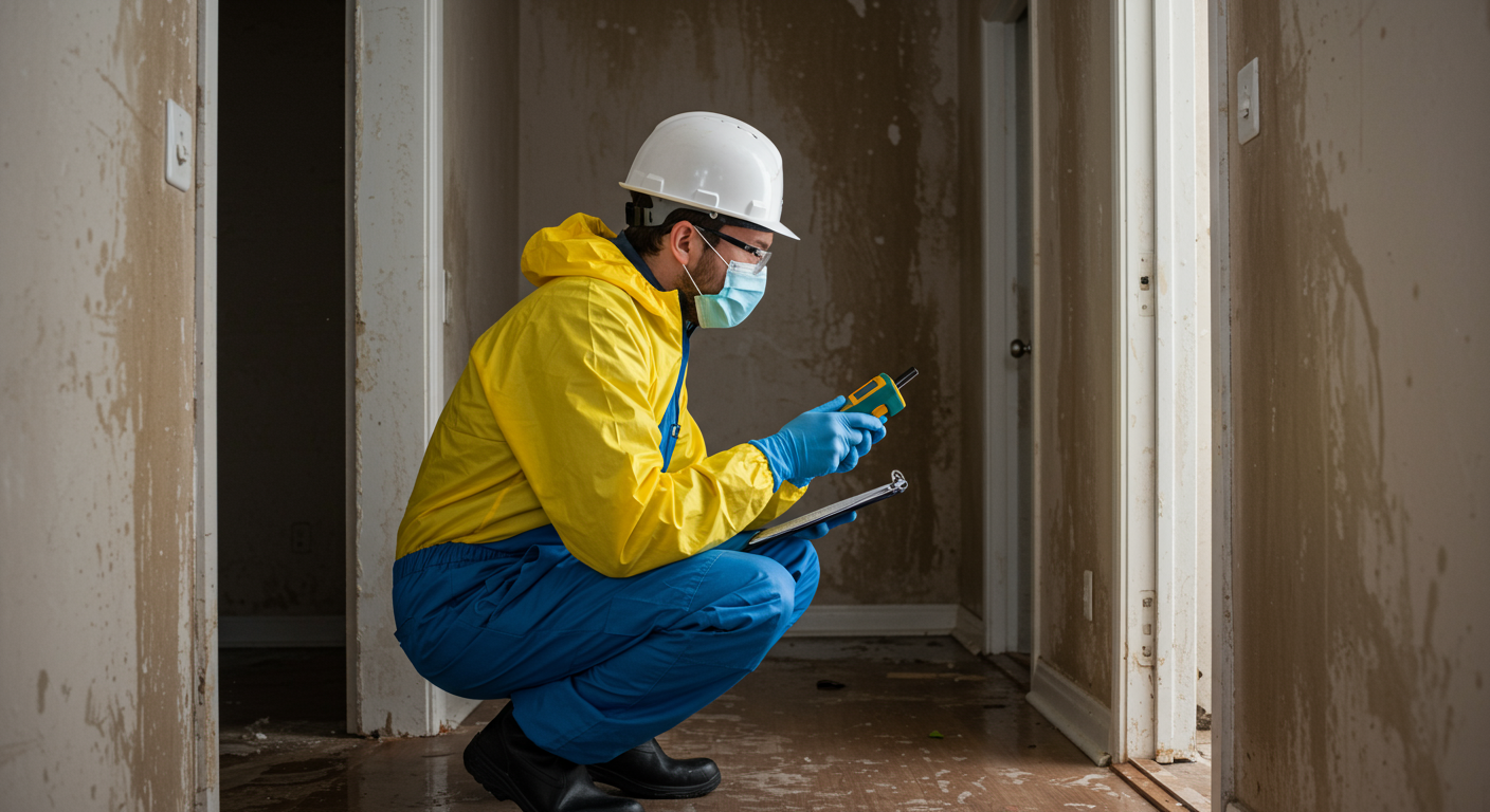 Technician assessing water damage